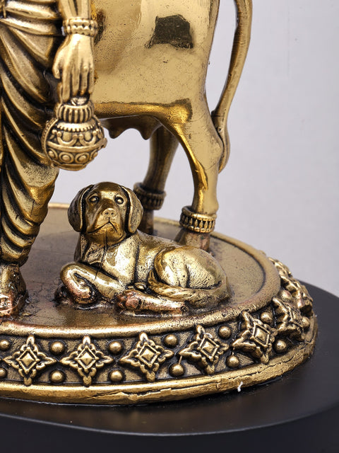 6" Small Superfine Dattatreya Statue in Brass on Wood Base