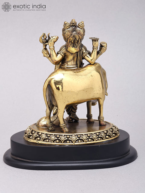 6" Small Superfine Dattatreya Statue in Brass on Wood Base