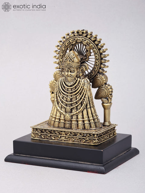 6" Small Superfine Khatu Shyam Ji | Brass Idol on Wood Base