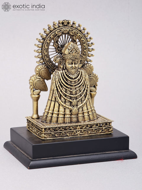6" Small Superfine Khatu Shyam Ji | Brass Idol on Wood Base