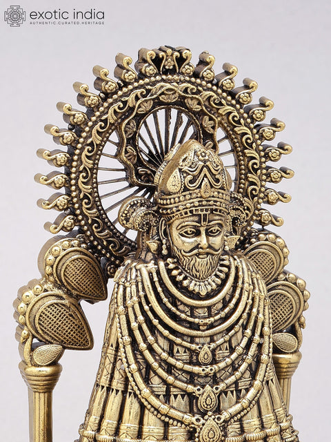 6" Small Superfine Khatu Shyam Ji | Brass Idol on Wood Base