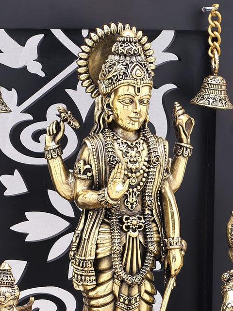 12" Superfine Standing Lord Vishnu with Garuda and Hanuman | Wood Framed Brass Statue
