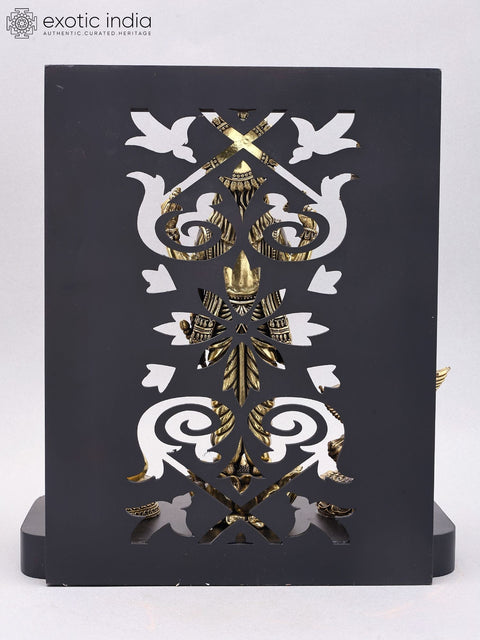 12" Superfine Standing Lord Vishnu with Garuda and Hanuman | Wood Framed Brass Statue