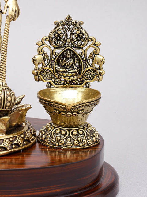 10" Superfine Standing Lord Hanuman in Blessing Gesture with Lamps | Brass Statue on Wood Base