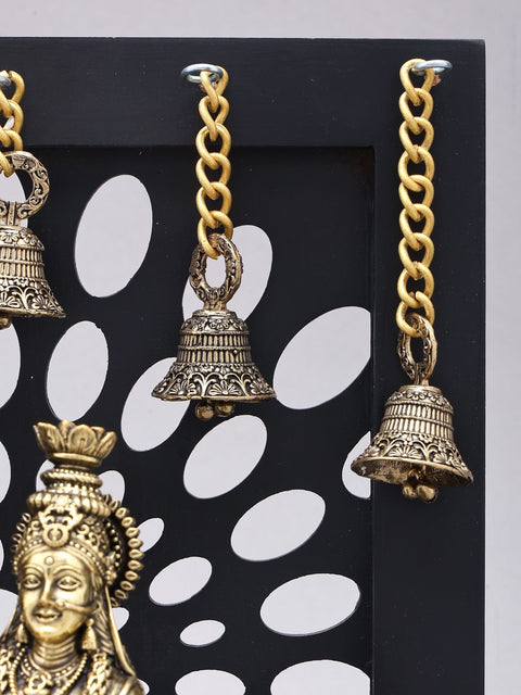 12" Superfine Divine Pair of Radha Krishna with Peacock Lamps and Bells | Brass Statue with Designer Wood Frame