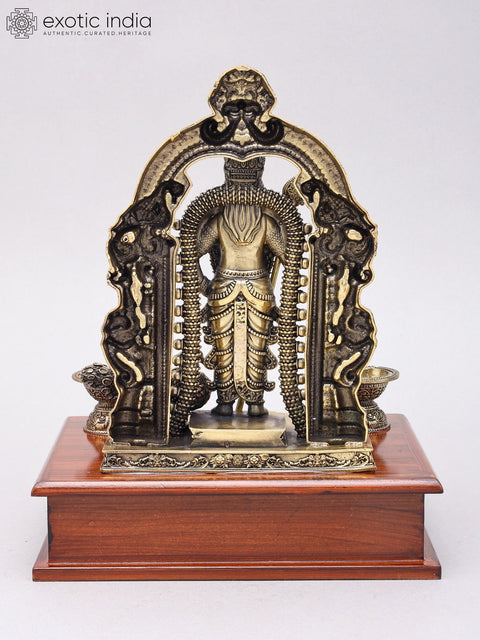 10" Superfine Lord Murugan (Karttikeya) Statue with Lamps on Wood Base