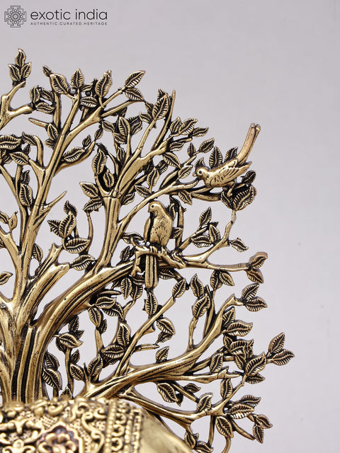 8" Superfine Cow and Calf with Tree as Backdrop | Brass Statue with Wood Base