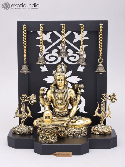 12" Lord Shiva in Meditation with Shivling and Trishul | Hindu Temple Decor Statue
