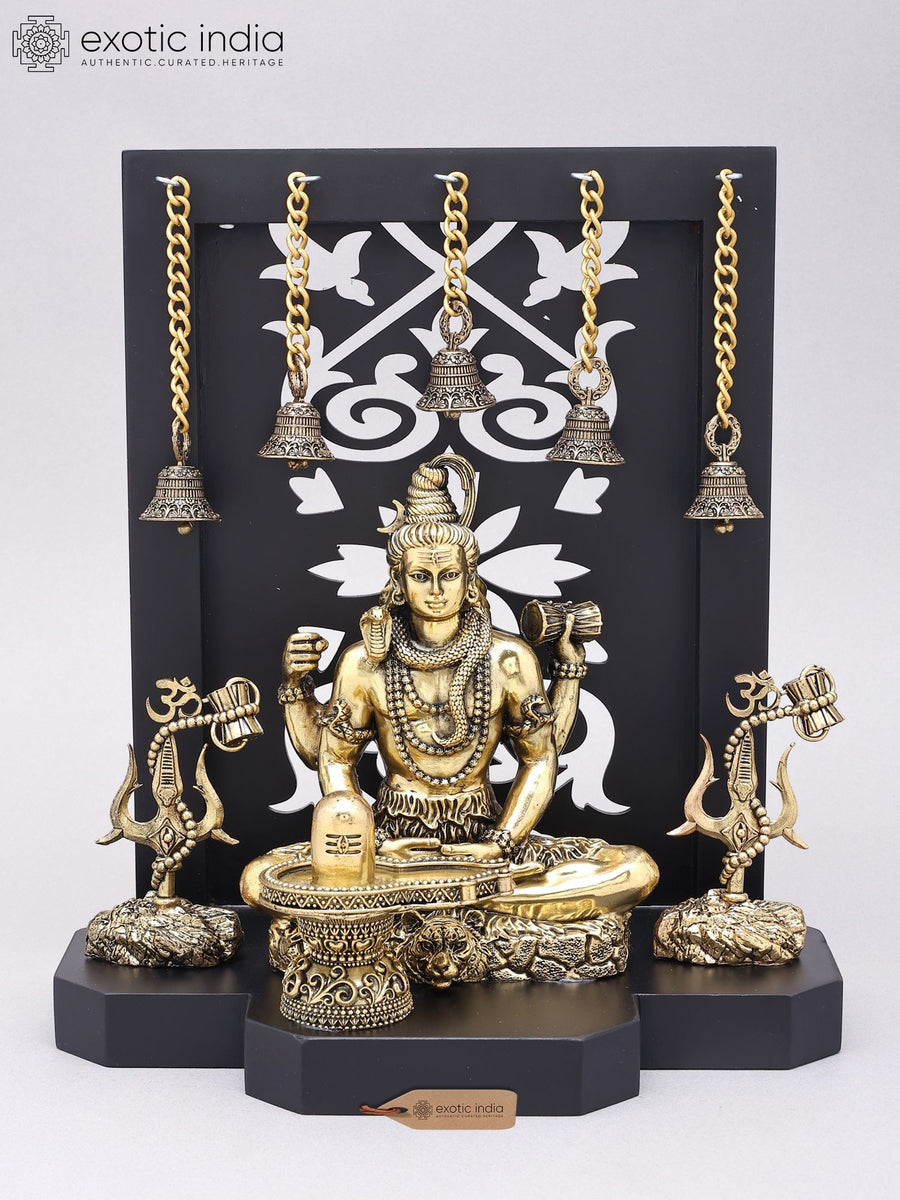 12" Lord Shiva Meditation Brass Statue with Shivling and Trishul