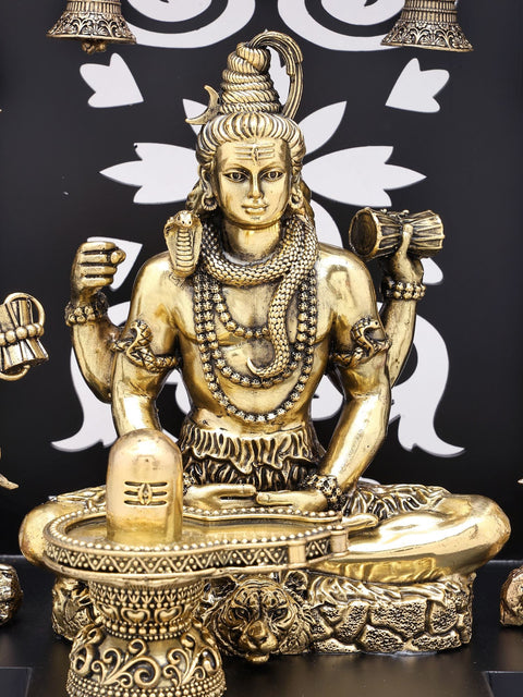 12" Lord Shiva in Meditation with Shivling and Trishul | Hindu Temple Decor Statue