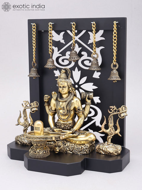12" Lord Shiva in Meditation with Shivling and Trishul | Hindu Temple Decor Statue