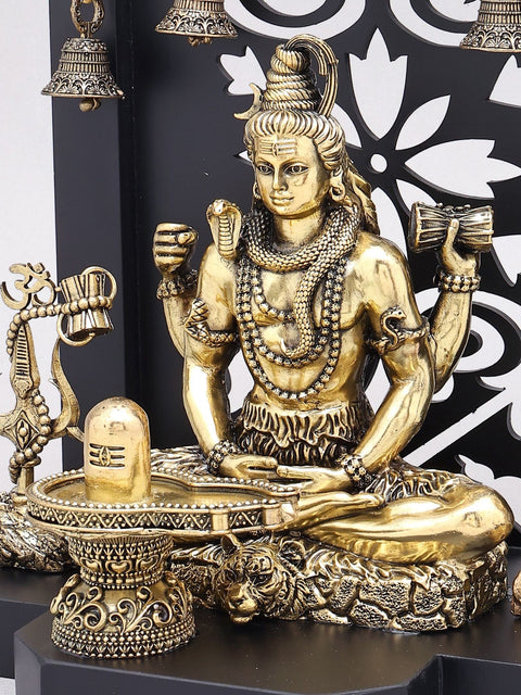 12" Lord Shiva in Meditation with Shivling and Trishul | Hindu Temple Decor Statue
