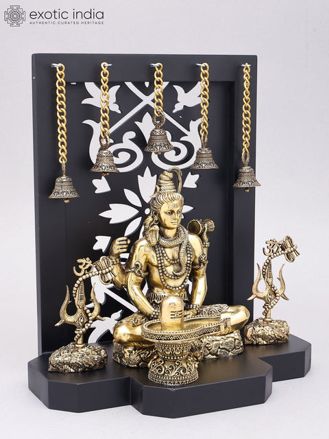 12" Lord Shiva in Meditation with Shivling and Trishul | Hindu Temple Decor Statue