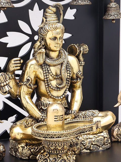 12" Lord Shiva in Meditation with Shivling and Trishul | Hindu Temple Decor Statue