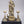 14" Lord Krishna Playing Flute with Peacock Lamps | Brass Statue on Wood Base