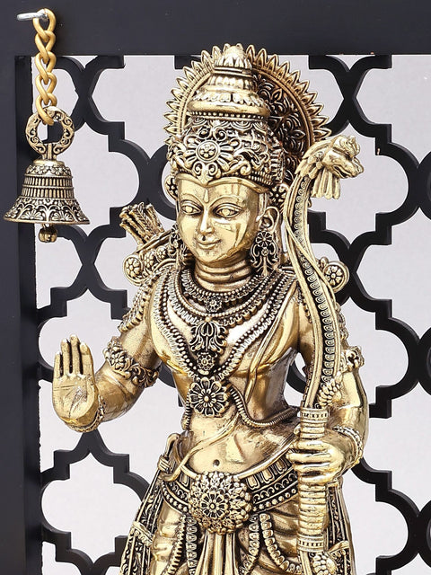 12" Designer Wood Framed Prabhu Shri Rama Statue in Brass with Lamps and Bells
