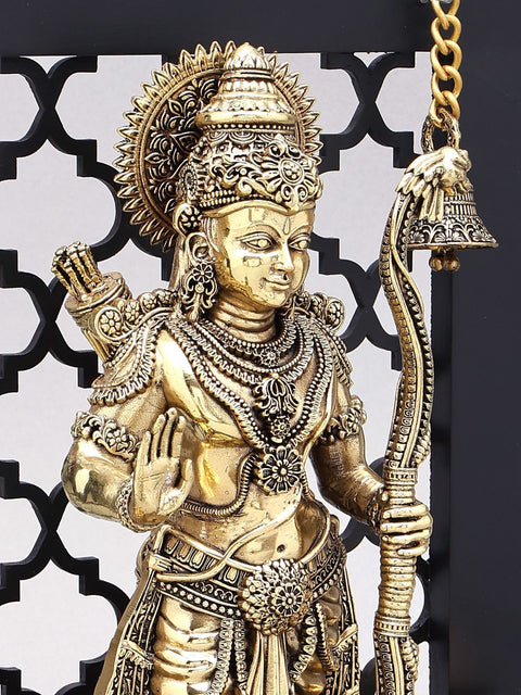 12" Designer Wood Framed Prabhu Shri Rama Statue in Brass with Lamps and Bells