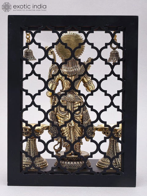 12" Designer Wood Framed Prabhu Shri Rama Statue in Brass with Lamps and Bells