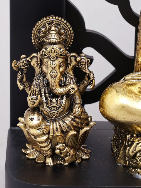 12" Superfine Lord Shiva with Sons Ganesha and Karttikeya | Brass Statues with Designer Wood Frame
