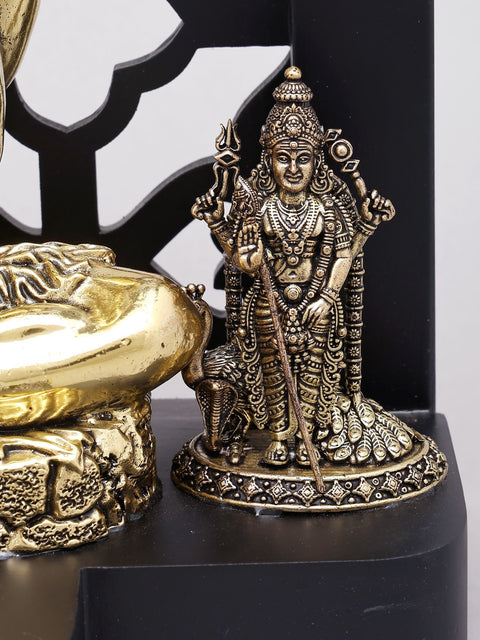 12" Superfine Lord Shiva with Sons Ganesha and Karttikeya | Brass Statues with Designer Wood Frame