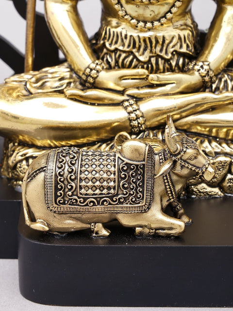 12" Superfine Lord Shiva with Sons Ganesha and Karttikeya | Brass Statues with Designer Wood Frame