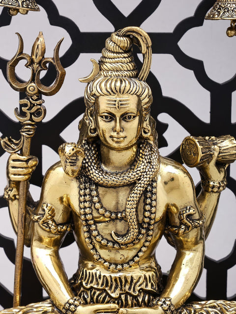 12" Superfine Lord Shiva with Sons Ganesha and Karttikeya | Brass Statues with Designer Wood Frame