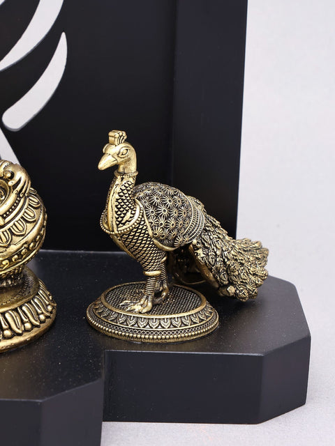 12" Superfine Butter Krishna with Cow and Peacock | Brass Statue with Designer Wood Frame