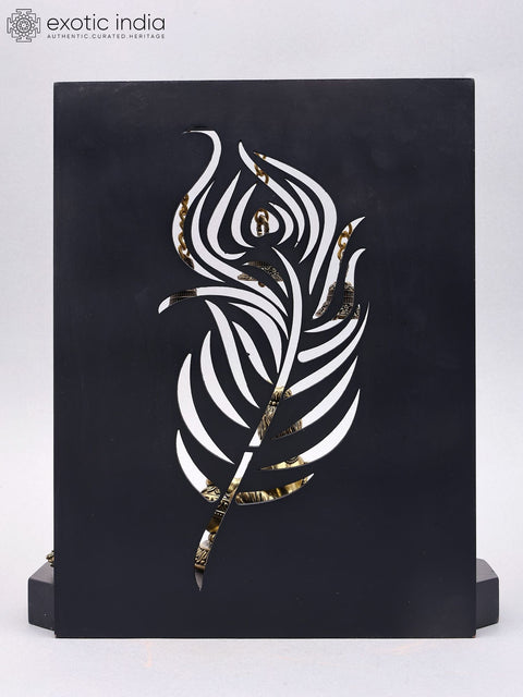 12" Superfine Butter Krishna with Cow and Peacock | Brass Statue with Designer Wood Frame