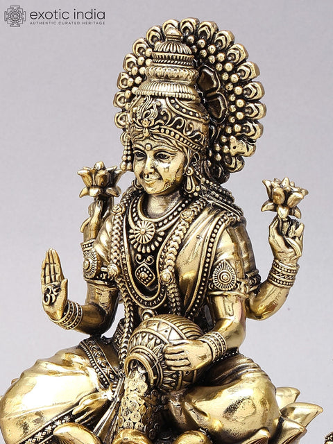 11" Superfine Ashtalakshmi Statues in Brass on Wood Base with Peacock Lamps