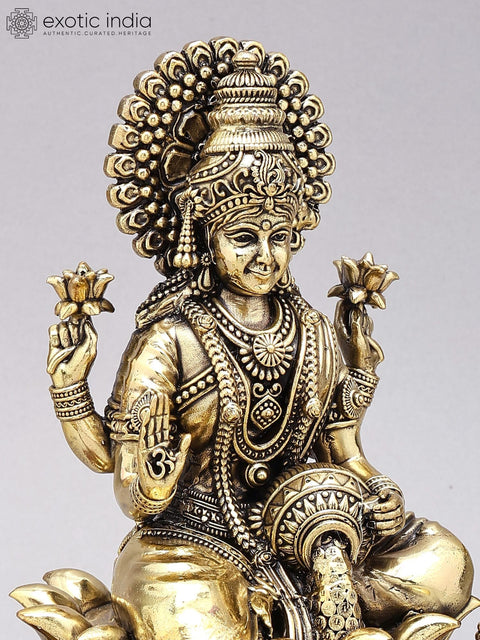 11" Superfine Ashtalakshmi Statues in Brass on Wood Base with Peacock Lamps
