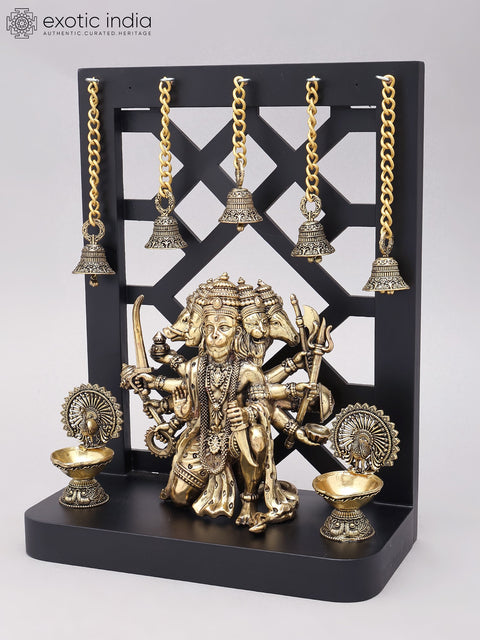 12" Ten Armed Panchamukhi Hanuman Seated on Designer Wood Frame