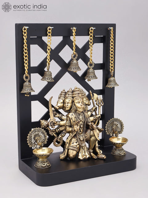 12" Ten Armed Panchamukhi Hanuman Seated on Designer Wood Frame