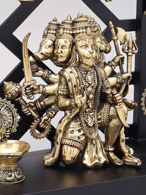 12" Ten Armed Panchamukhi Hanuman Seated on Designer Wood Frame