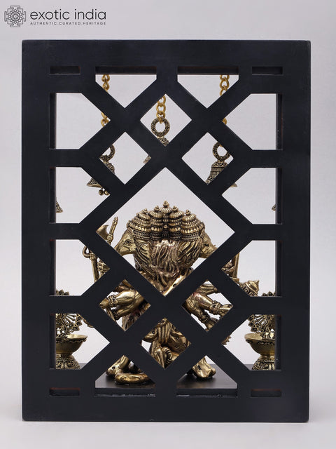 12" Ten Armed Panchamukhi Hanuman Seated on Designer Wood Frame