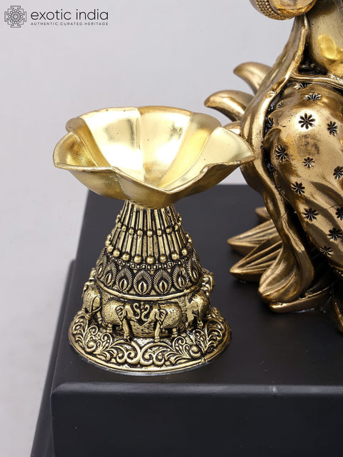 13" Superfine Blessing Ganesha Statue in Brass on Wood Base