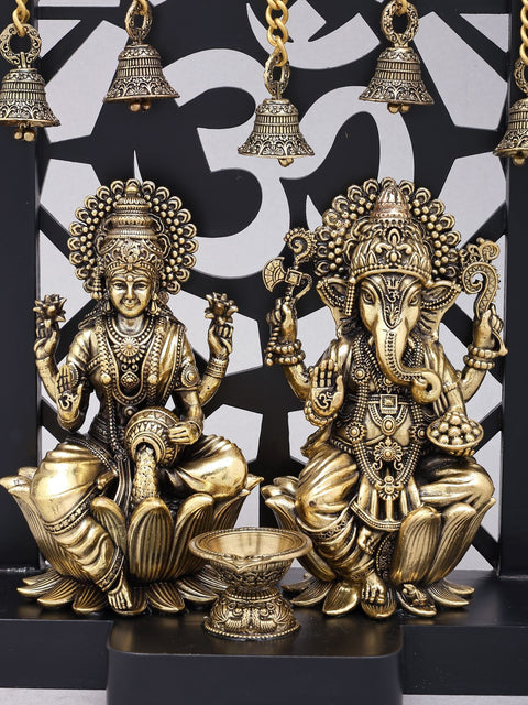 12" Superfine Sitting Lakshmi Ganesha | Wood Framed Brass Statues