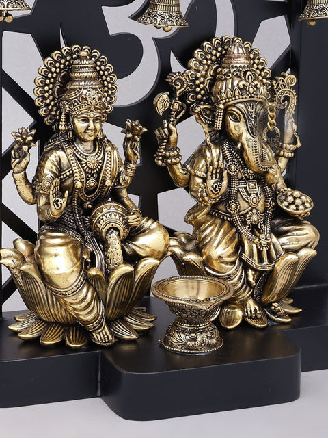 12" Superfine Sitting Lakshmi Ganesha | Wood Framed Brass Statues