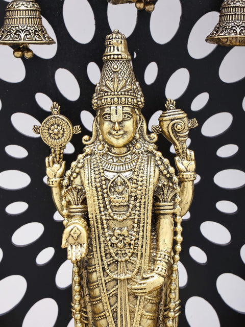 12" Designer Wood Framed Superfine Tirupati Balaji (Venkateshvara) Statue in Brass with Goddess Lakshmi Lamps