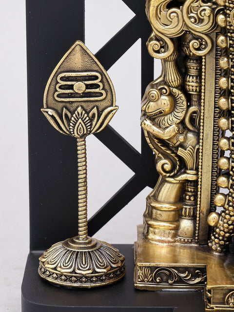 12" Superfine Brass Lord Karttikeya (Murugan) Standing on Kirtimukha Throne with Designer Wood Frame