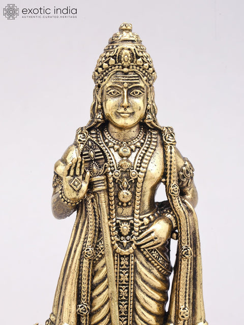 7" Superfine Brass Karttikeya (Murugan) Statue on Wood Base