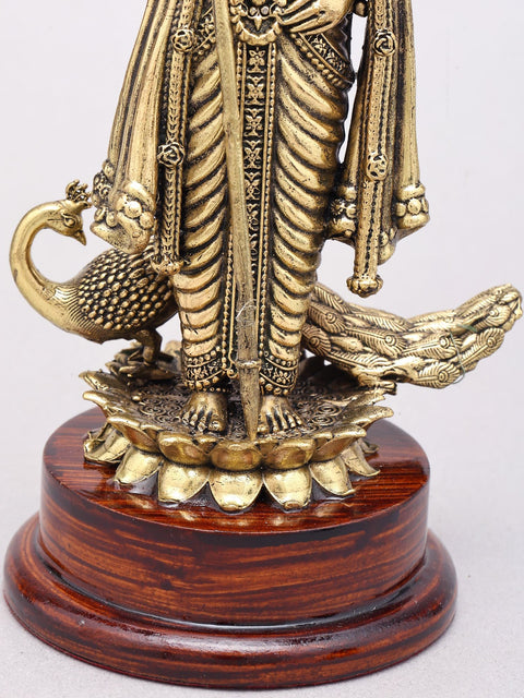 7" Superfine Brass Karttikeya (Murugan) Statue on Wood Base