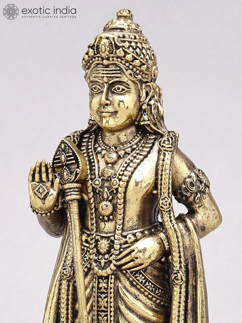 7" Superfine Brass Karttikeya (Murugan) Statue on Wood Base