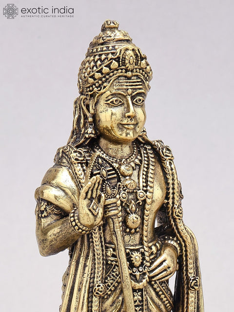 7" Superfine Brass Karttikeya (Murugan) Statue on Wood Base