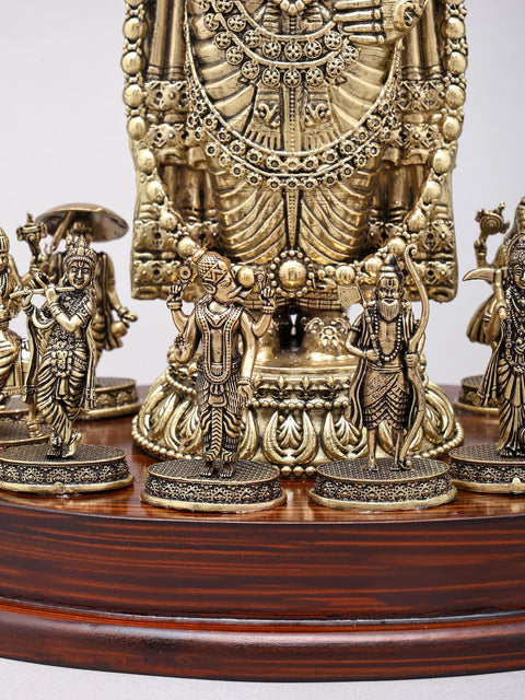 13" Superfine Tirupati Balaji (Venkateshvara) with All Dashavatara | Brass Statues on Wood Base