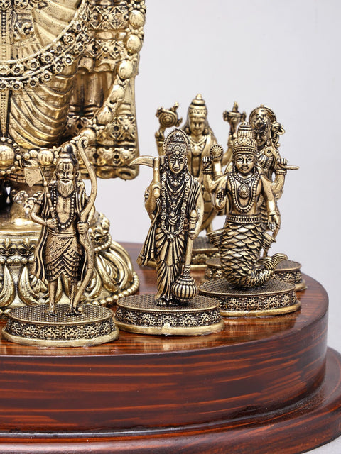 13" Superfine Tirupati Balaji (Venkateshvara) with All Dashavatara | Brass Statues on Wood Base