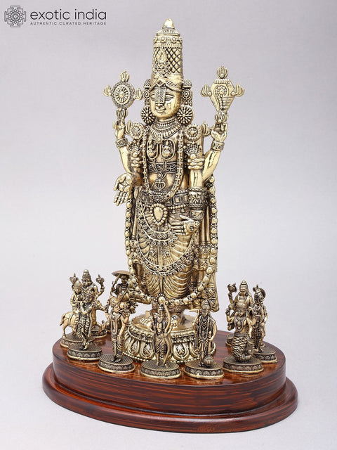 13" Superfine Tirupati Balaji (Venkateshvara) with All Dashavatara | Brass Statues on Wood Base