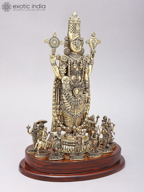 13" Superfine Tirupati Balaji (Venkateshvara) with All Dashavatara | Brass Statues on Wood Base