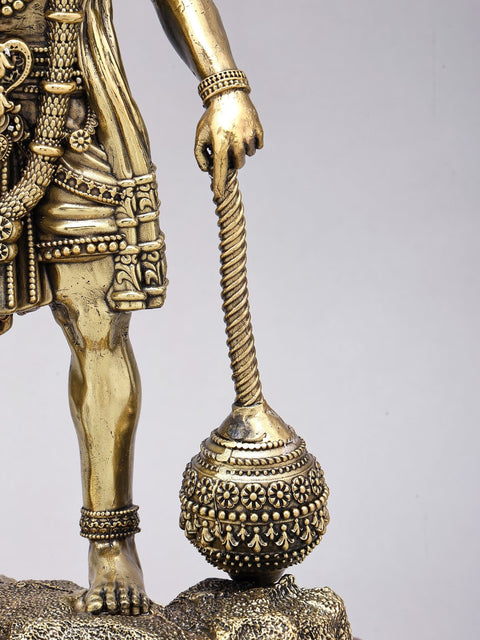 Superfine Standing Lord Hanuman in Blessing Gesture | Brass Statue on Wood Base