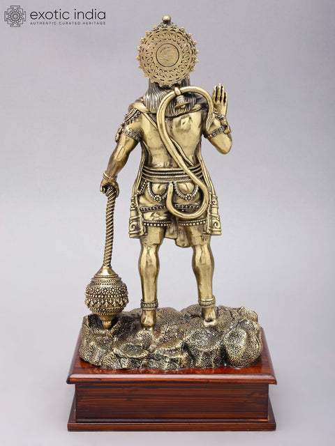 Superfine Standing Lord Hanuman in Blessing Gesture | Brass Statue on Wood Base