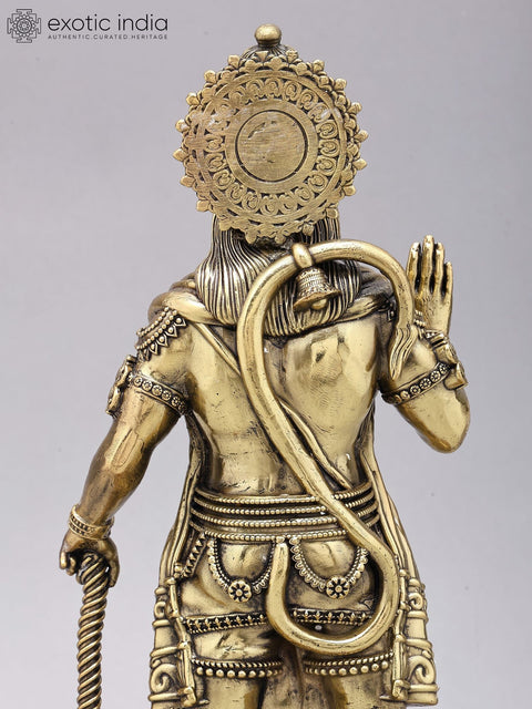 Superfine Standing Lord Hanuman in Blessing Gesture | Brass Statue on Wood Base